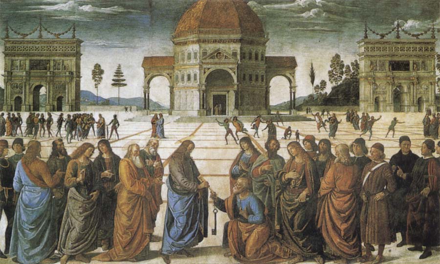 PERUGINO, Pietro Christ giving the Keys to St Peter